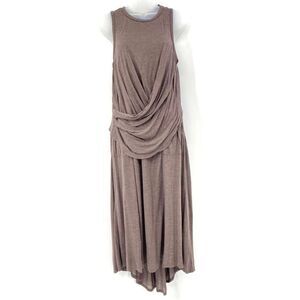Revolve Heather Womens Sleeveless Fishtail Drape Midi Dress Brown Mocha Size Med